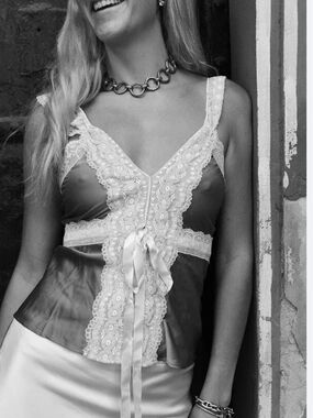 Boston Proper Camisole with Cream Lace Trim